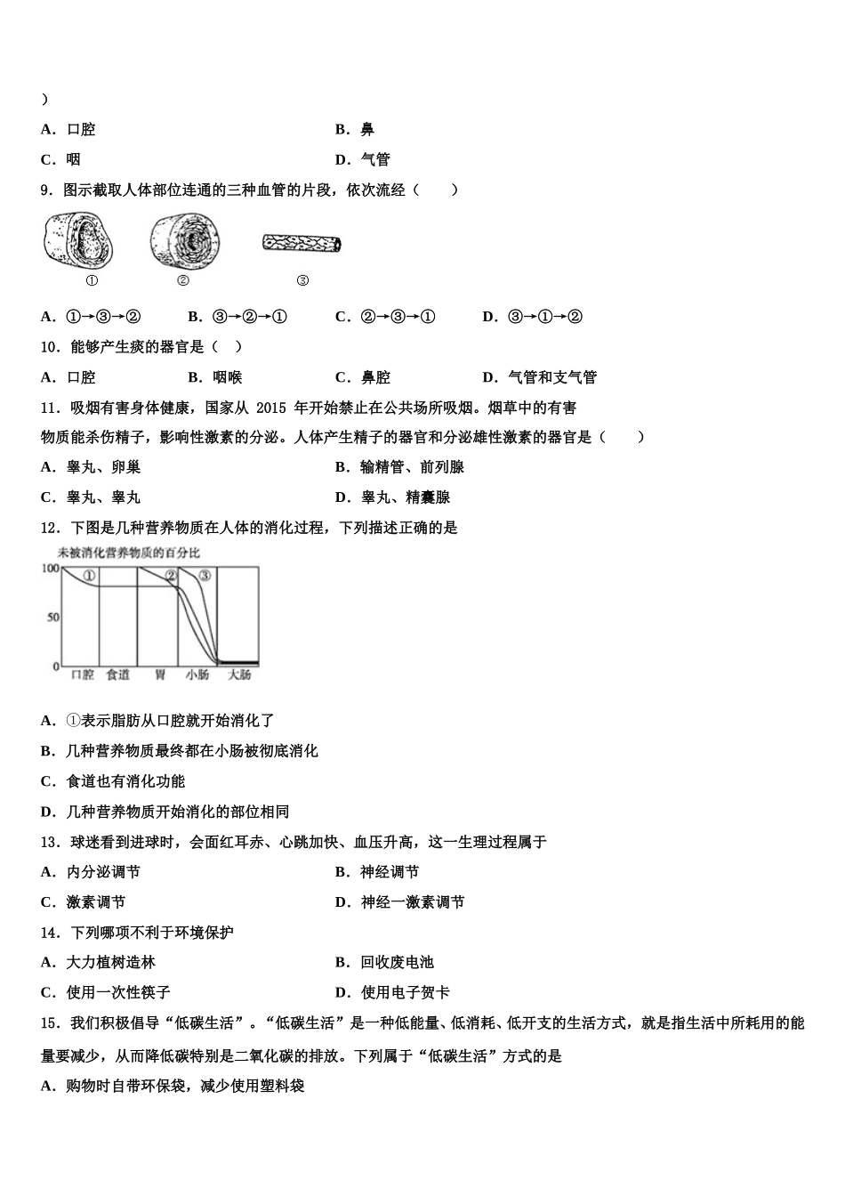 2025年山东省东营市东营区史口镇中学心初级中学七年级生物第二学期期末联考试题含解析_第2页