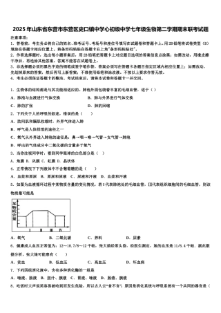 2025年山东省东营市东营区史口镇中学心初级中学七年级生物第二学期期末联考试题含解析
