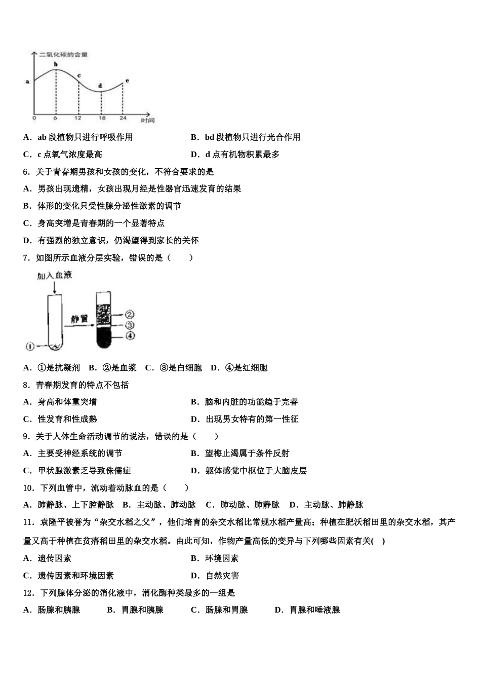 山东省曲阜市昌平中学2025届生物七下期末质量检测试题含解析_第2页