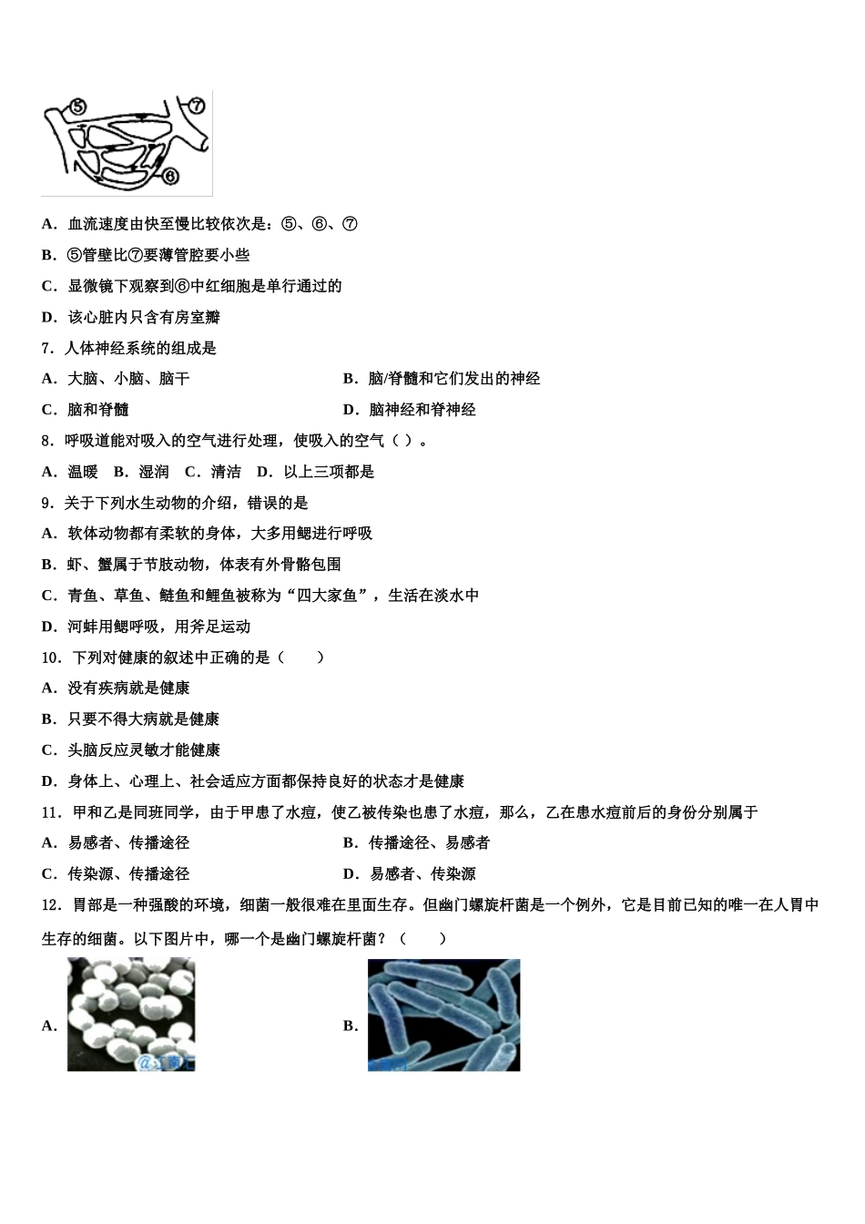 山东省泰安市、新泰市2025年七年级生物第二学期期末复习检测模拟试题含解析_第2页