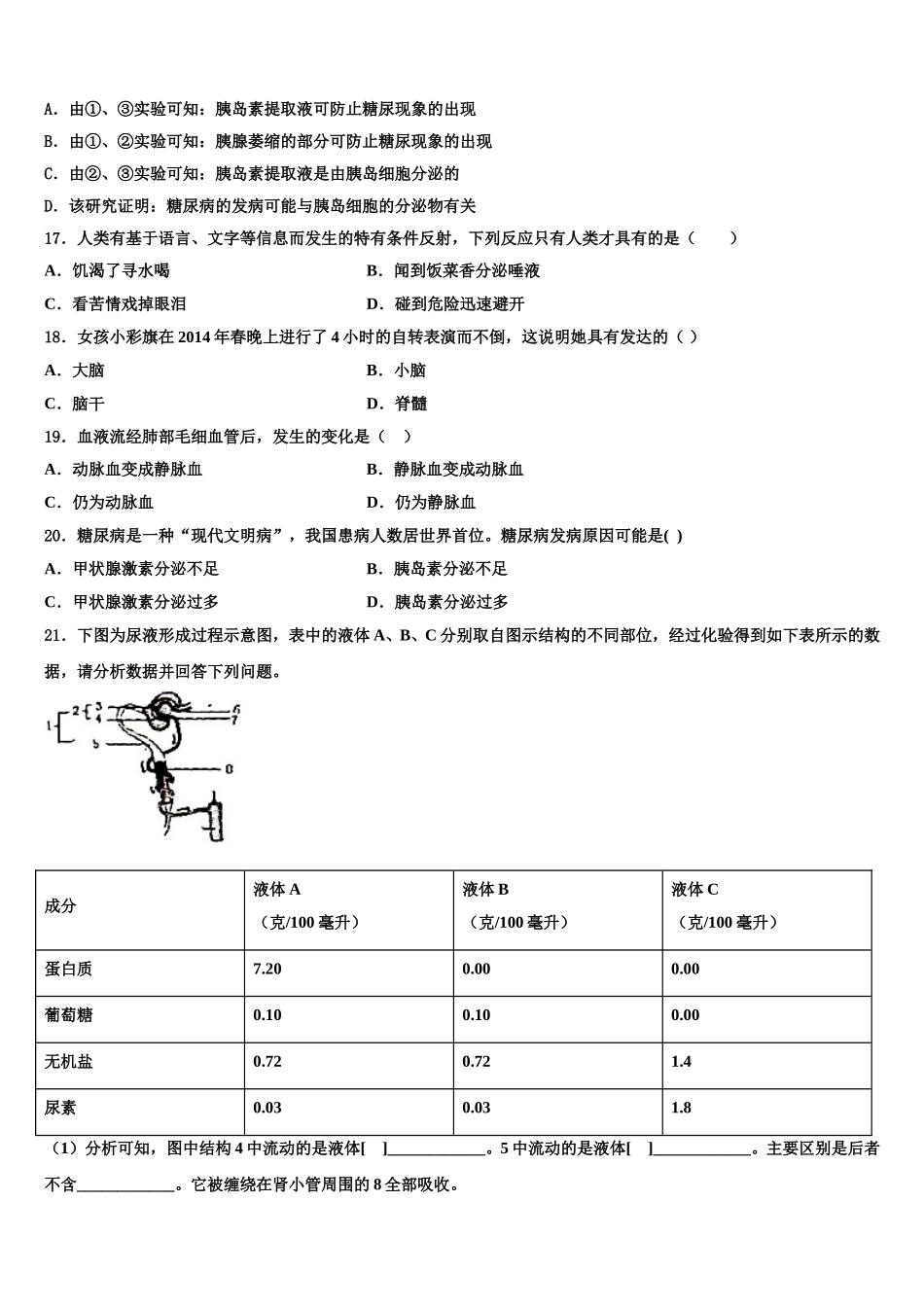 2025届山东省聊城市莘县七下生物期末教学质量检测试题含解析_第3页