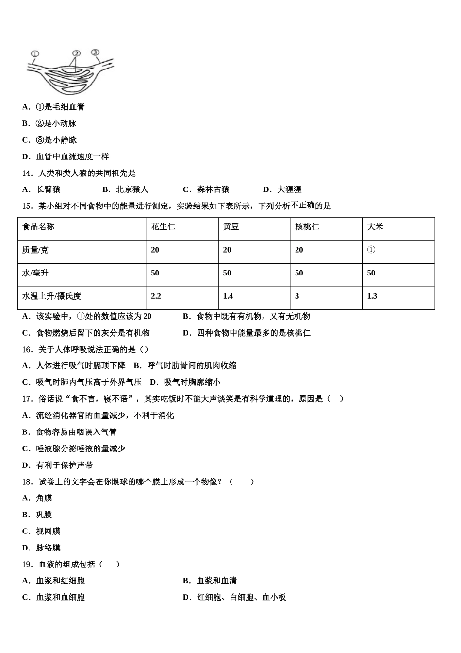 2025届山东省日照于里中学七年级生物第二学期期末经典模拟试题含解析_第3页