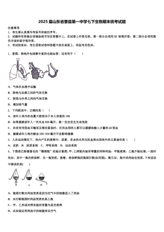 2025届山东省曹县第一中学七下生物期末统考试题含解析