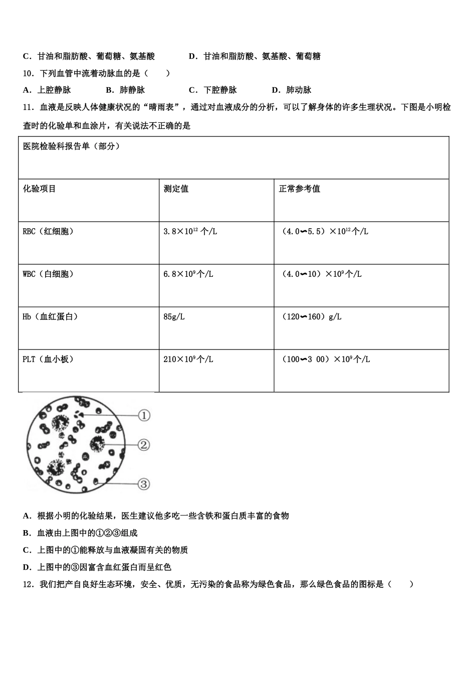 2025年山东省滨州市五校七下生物期末学业质量监测试题含解析_第2页