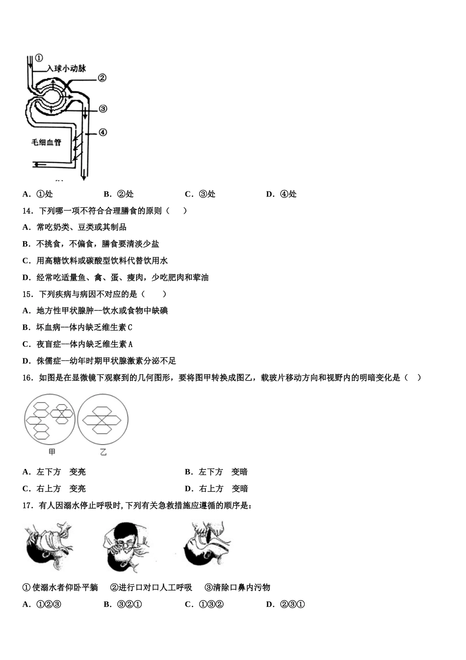 2024-2025学年日照市重点中学七年级生物第二学期期末联考试题含解析_第3页