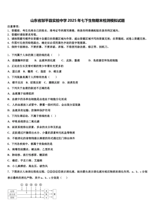 山东省邹平县实验中学2025年七下生物期末检测模拟试题含解析