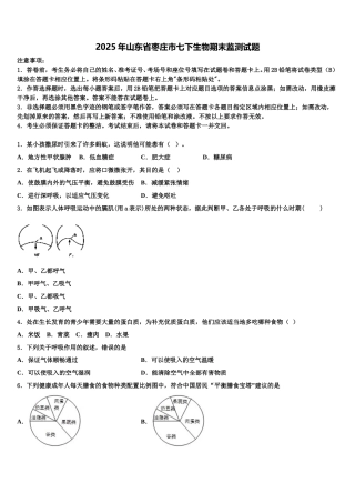 2025年山东省枣庄市七下生物期末监测试题含解析