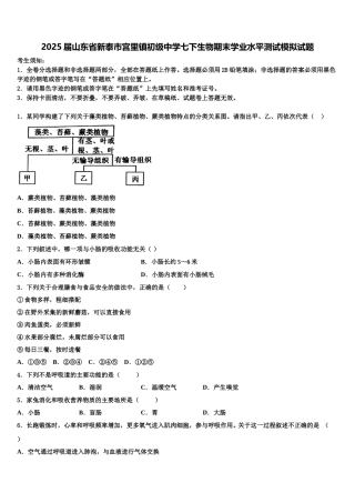 2025届山东省新泰市宫里镇初级中学七下生物期末学业水平测试模拟试题含解析