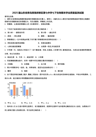 2025届山东省青岛西海岸新区第七中学七下生物期末学业质量监测试题含解析