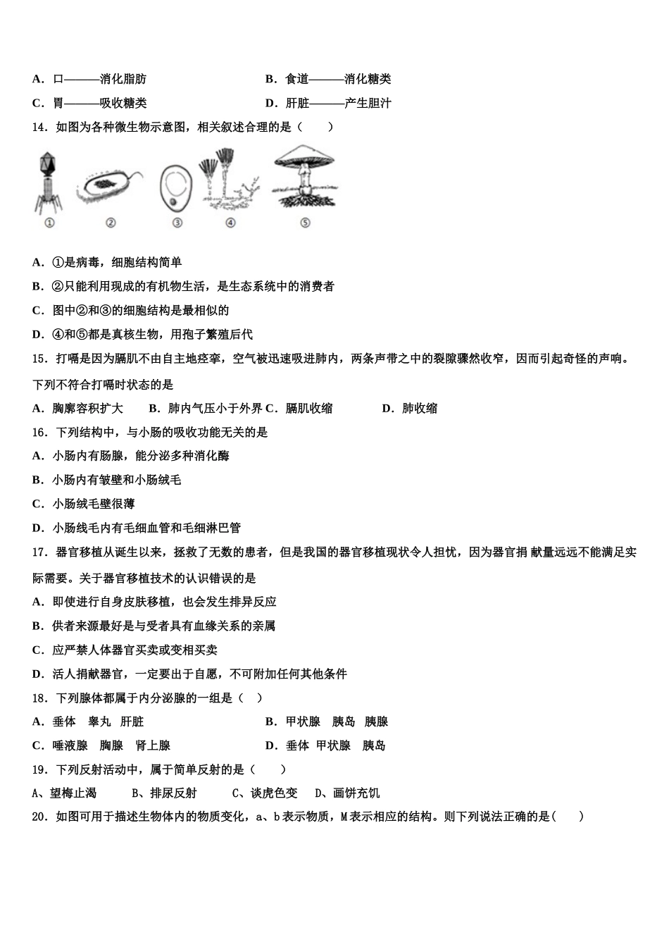 2025届山东省烟台市招远市七下生物期末教学质量检测模拟试题含解析_第3页