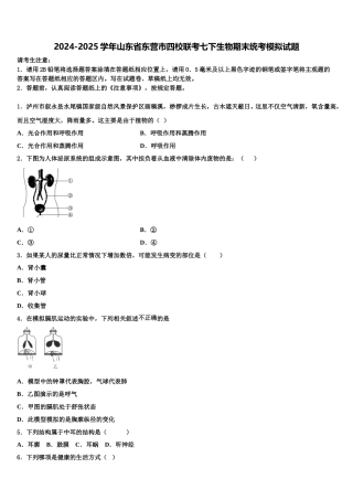 2024-2025学年山东省东营市四校联考七下生物期末统考模拟试题含解析