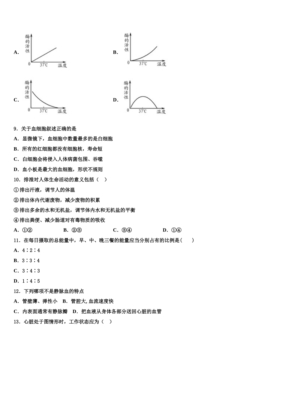 山东省烟台市芝罘区2024-2025学年七下生物期末综合测试试题含解析_第2页
