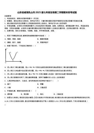 山东省威海乳山市2025届七年级生物第二学期期末统考试题含解析