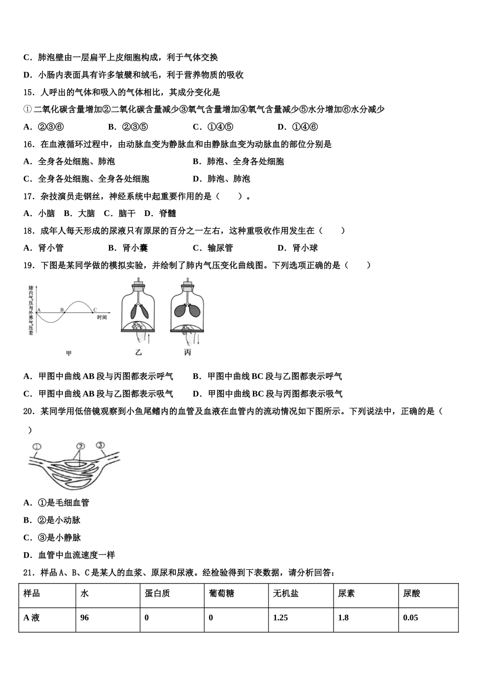 2025届山东省潍坊广文中学七年级生物第二学期期末监测试题含解析_第3页