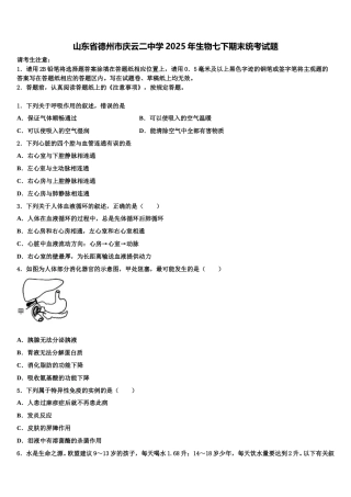 山东省德州市庆云二中学2025年生物七下期末统考试题含解析