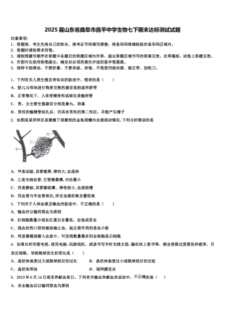 2025届山东省曲阜市昌平中学生物七下期末达标测试试题含解析