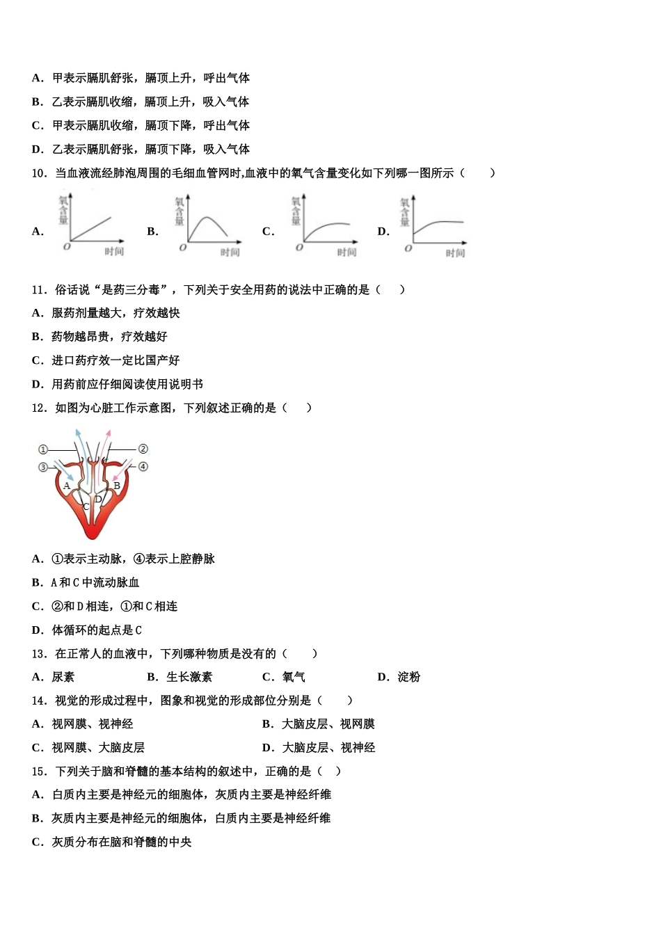 山东省青岛六校联考2024-2025学年生物七年级第二学期期末联考试题含解析_第2页