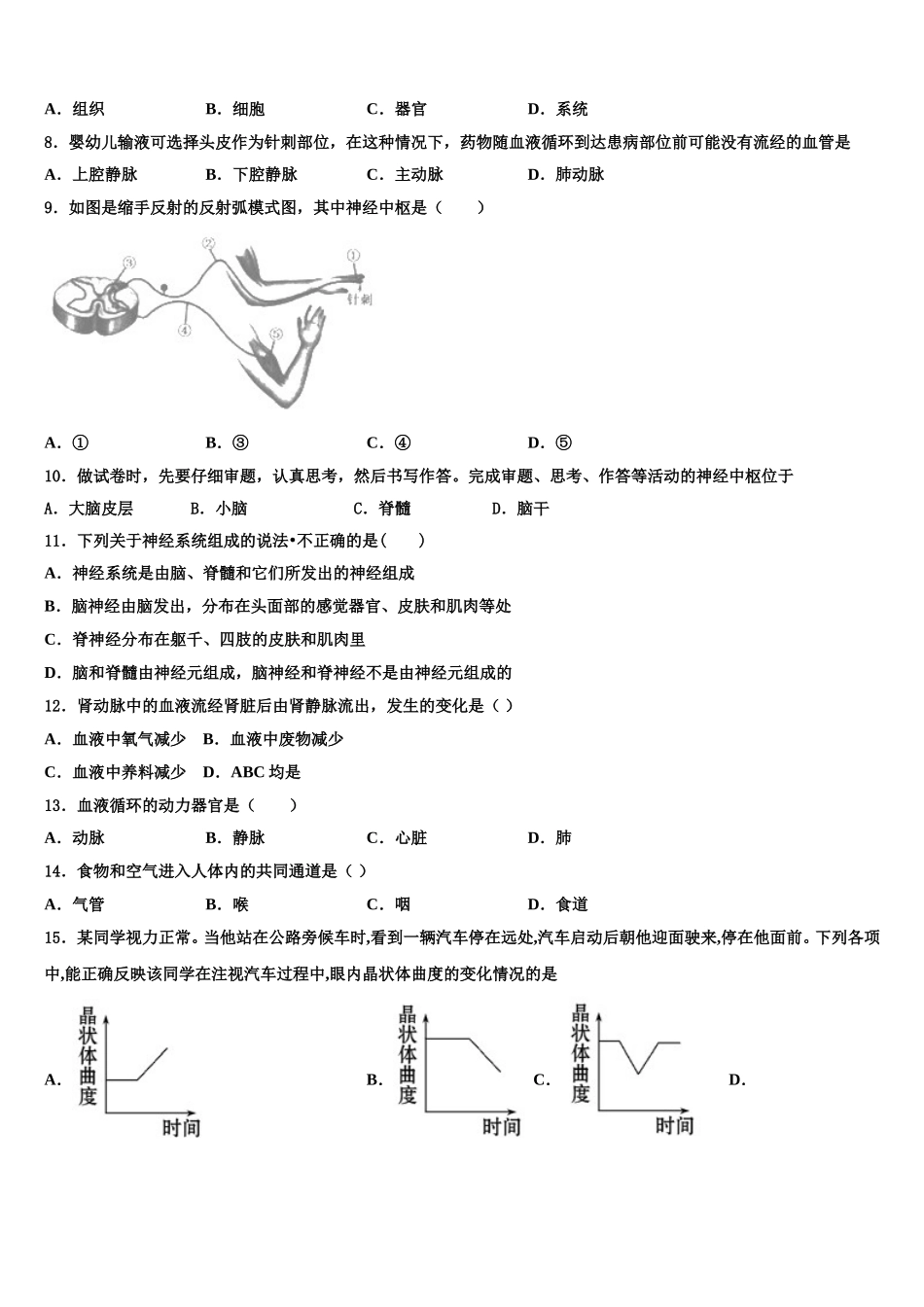 2025届山东省济宁市兖州区东方中学生物七年级第二学期期末学业水平测试模拟试题含解析_第2页