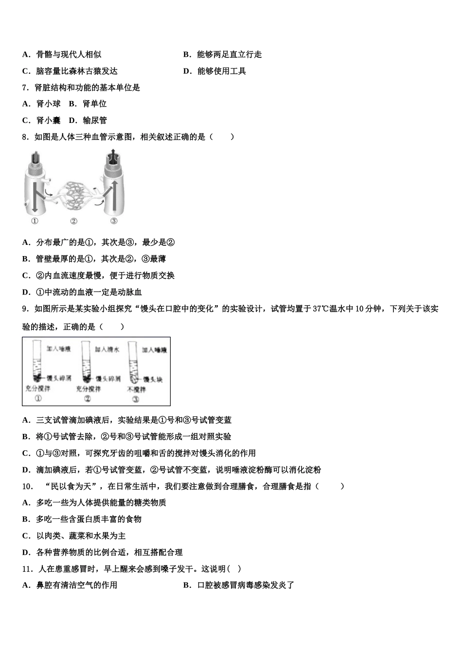 2025届山东省莱芜市实验学校七年级生物第二学期期末复习检测试题含解析_第2页