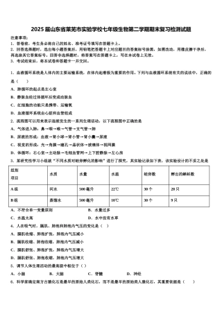2025届山东省莱芜市实验学校七年级生物第二学期期末复习检测试题含解析