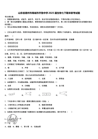 山东省德州市禹城市齐鲁中学2025届生物七下期末联考试题含解析