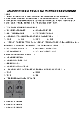 山东省东营市胜利油田59中学2024-2025学年生物七下期末质量检测模拟试题含解析