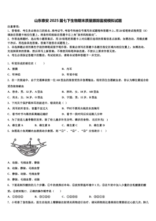 山东泰安2025届七下生物期末质量跟踪监视模拟试题含解析