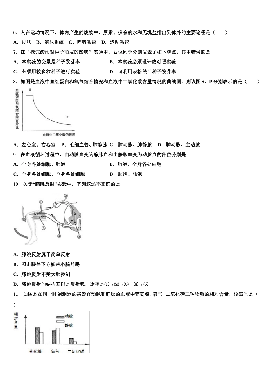 山东省潍坊联考2024-2025学年生物七下期末学业水平测试模拟试题含解析_第2页