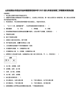 山东省烟台市招远市金岭镇邵家初级中学2025届七年级生物第二学期期末预测试题含解析