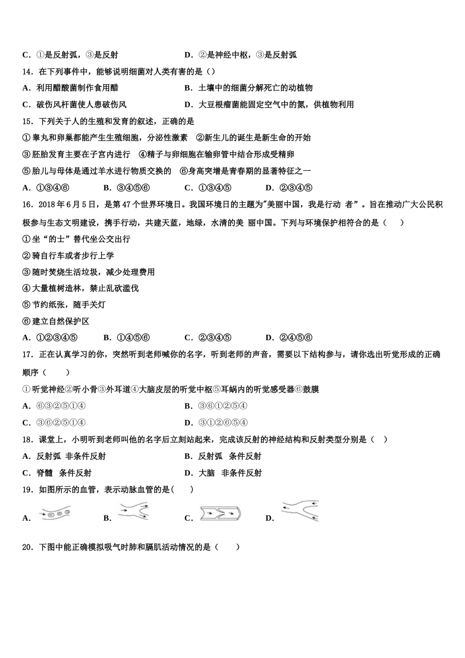 2025年山东省泰安第十中学生物七下期末考试模拟试题含解析_第3页