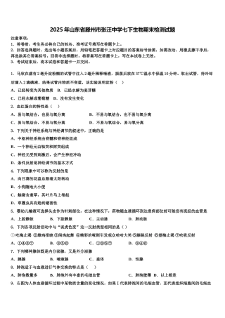 2025年山东省滕州市张汪中学七下生物期末检测试题含解析