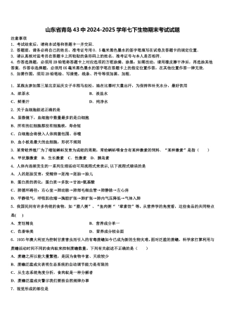 山东省青岛43中2024-2025学年七下生物期末考试试题含解析