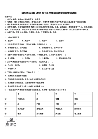 山东省商河县2025年七下生物期末教学质量检测试题含解析