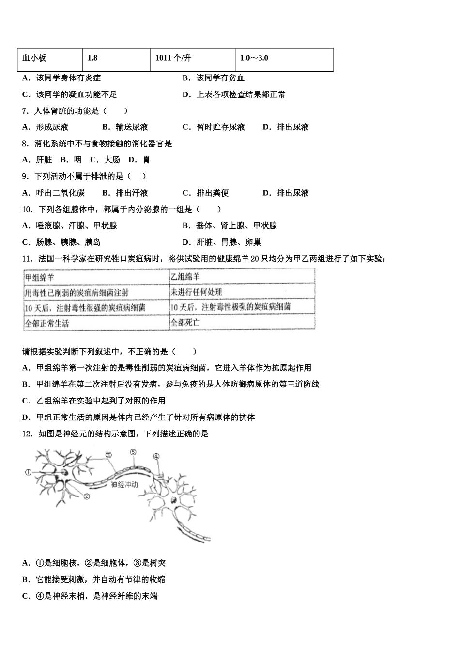 2024-2025学年青岛市重点中学生物七年级第二学期期末达标测试试题含解析_第2页