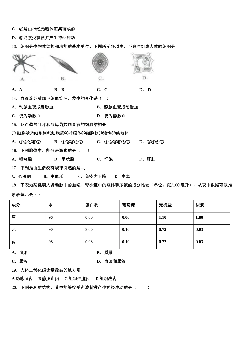 2025届山东省淄博市名校生物七下期末统考模拟试题含解析_第3页