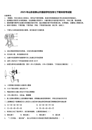 2025年山东省泰山外国语学校生物七下期末统考试题含解析