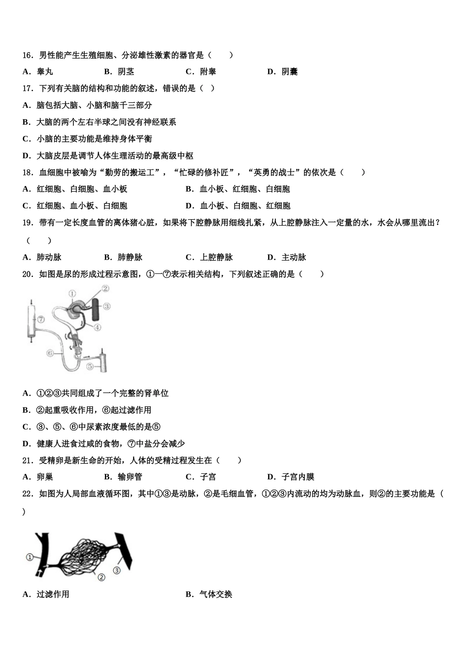 山东省泰安第十中学2025届生物七年级第二学期期末考试试题含解析_第3页