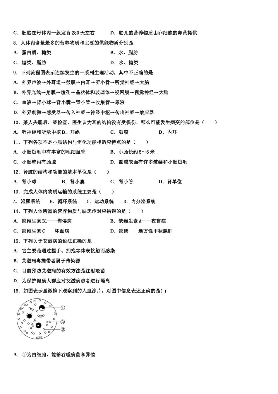 2024-2025学年山东省安丘市景芝中学生物七下期末达标检测试题含解析_第2页