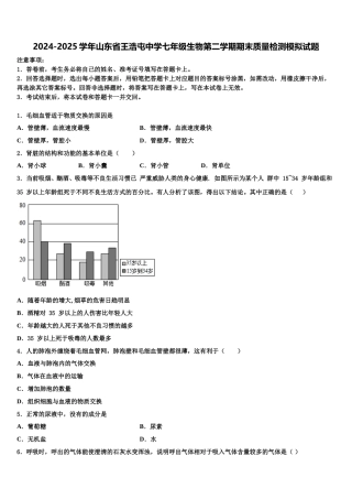 2024-2025学年山东省王浩屯中学七年级生物第二学期期末质量检测模拟试题含解析