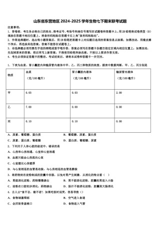 山东省东营地区2024-2025学年生物七下期末联考试题含解析