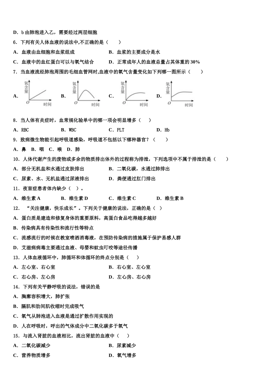 枣庄市重点中学2024-2025学年生物七下期末学业水平测试模拟试题含解析_第2页