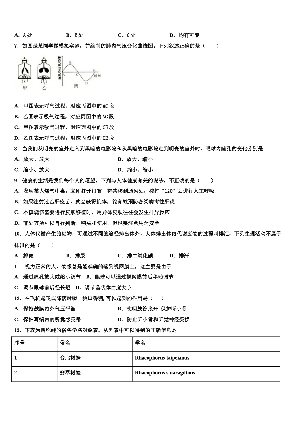 2025届山东省滨州阳信县联考生物七下期末预测试题含解析_第2页