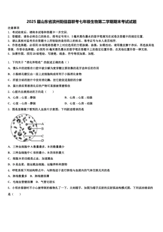 2025届山东省滨州阳信县联考七年级生物第二学期期末考试试题含解析