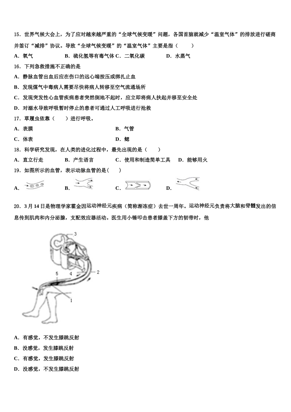 山东省泰安市高新区良庄二中学2024-2025学年生物七下期末学业质量监测模拟试题含解析_第3页