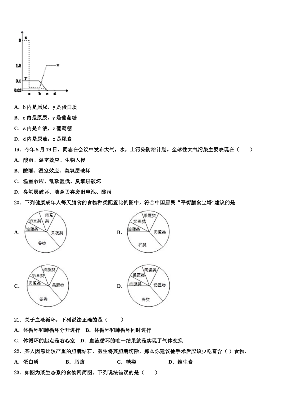2025年山东省东营市四校连赛生物七下期末综合测试试题含解析_第3页