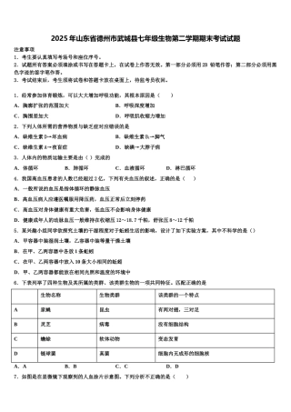 2025年山东省德州市武城县七年级生物第二学期期末考试试题含解析