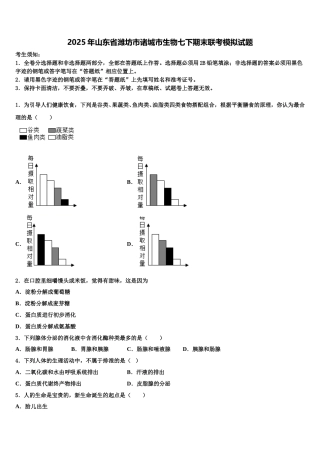2025年山东省潍坊市诸城市生物七下期末联考模拟试题含解析