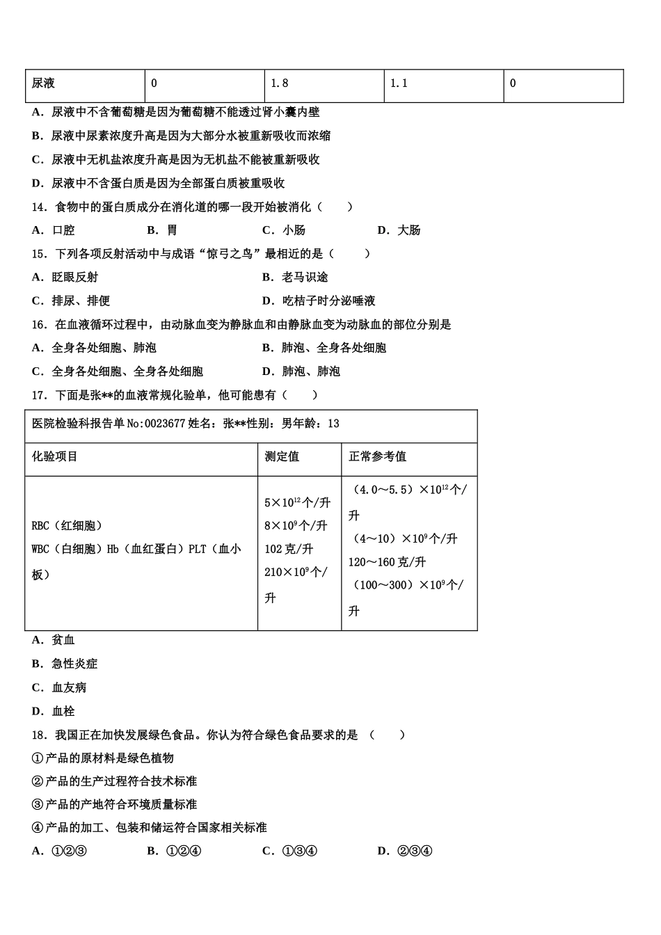 2025届山东省淄博市博山区生物七年级第二学期期末检测试题含解析_第3页