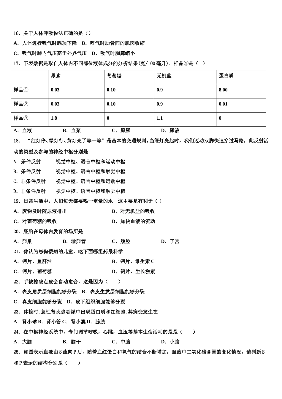2024-2025学年山东省潍坊市名校生物七下期末检测模拟试题含解析_第3页