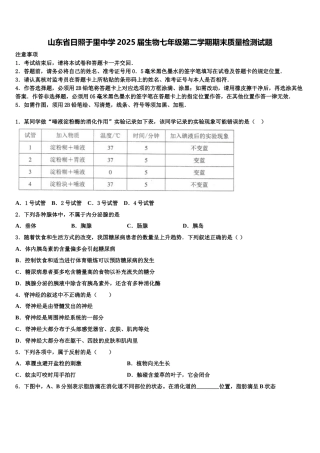 山东省日照于里中学2025届生物七年级第二学期期末质量检测试题含解析